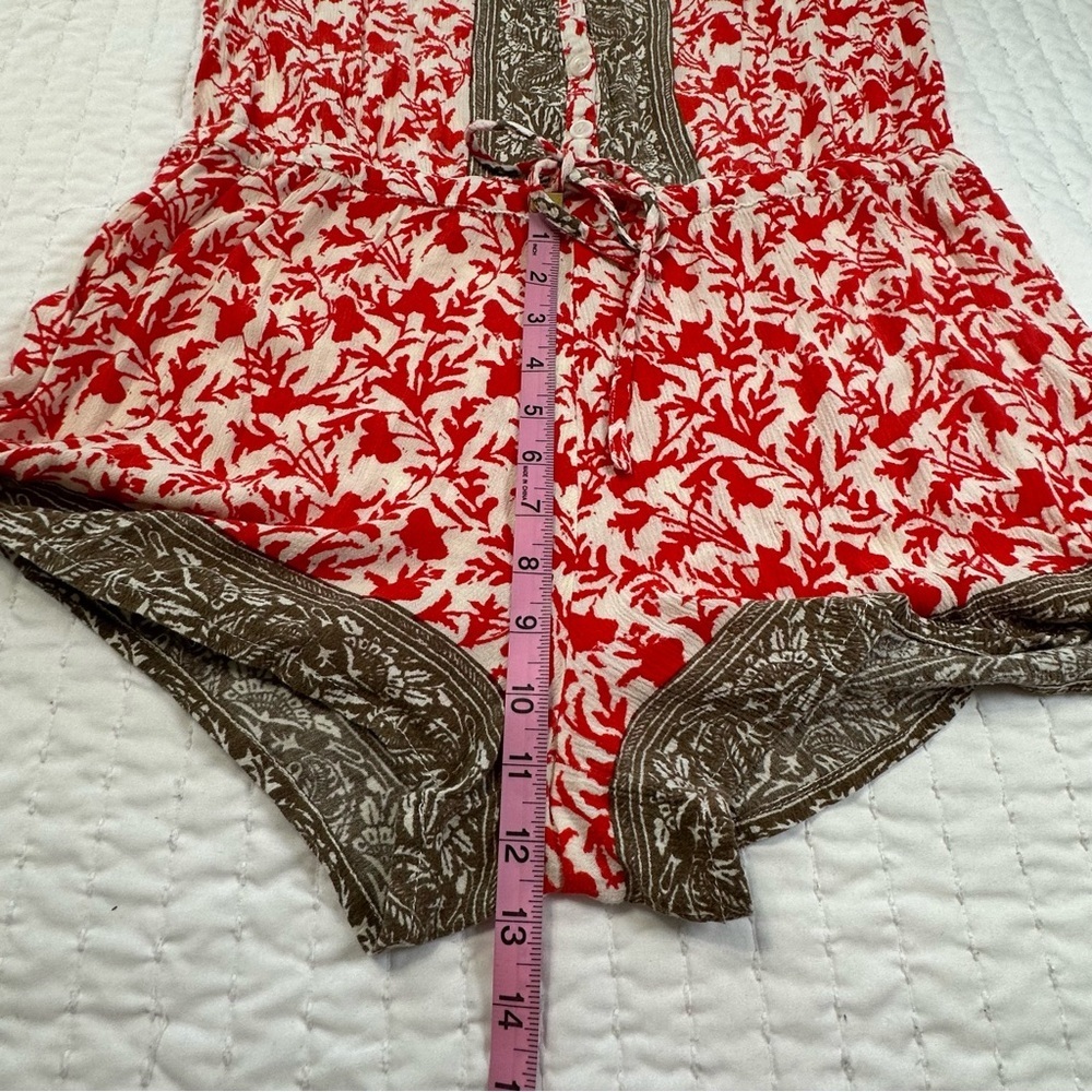Free People Gardenia Combo Red White Floral Medallion Print Resortwear Romper - Picture 7 of 15